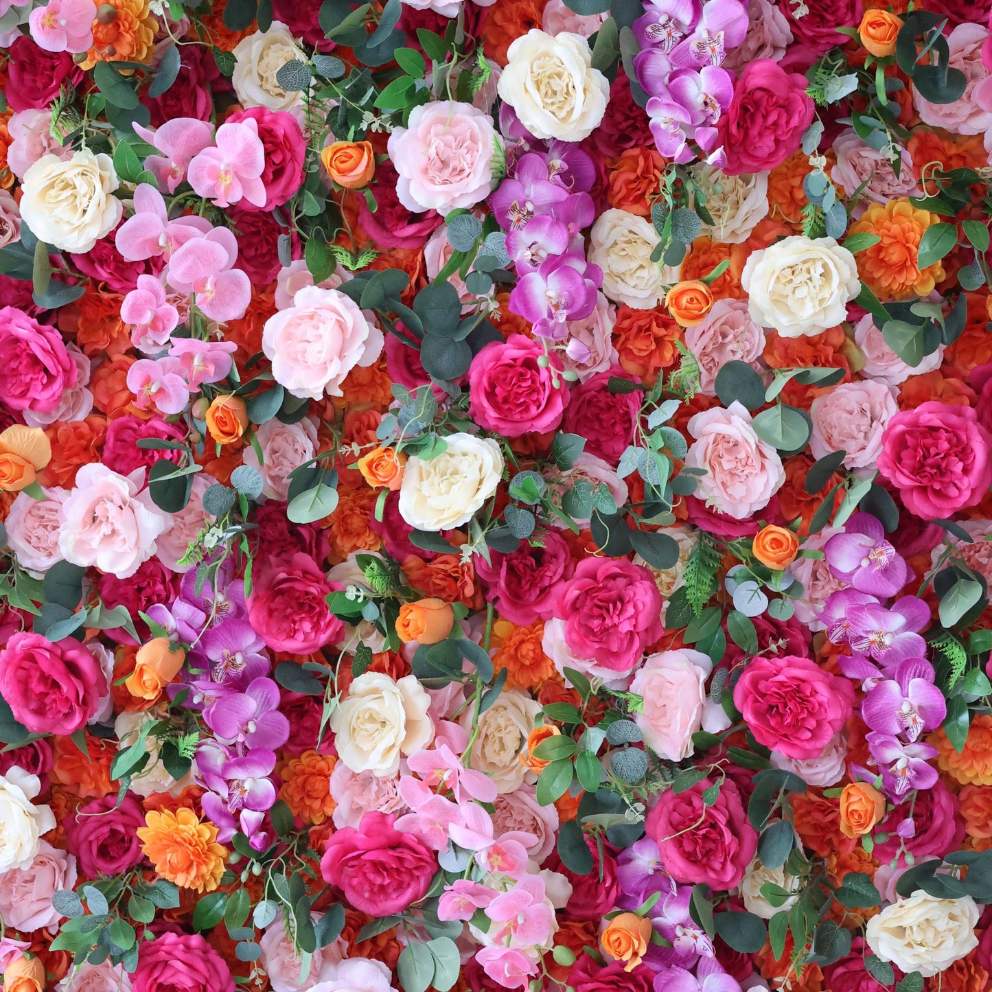 Flowers Artificial Floral Wall Backdrop: Enchanted Garden - Radiant & Romantic Bloom Array-VF-271