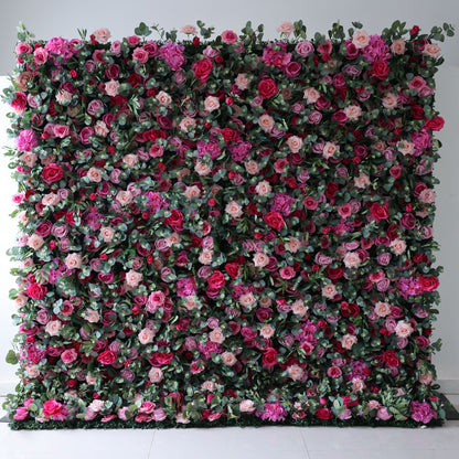 Roll Up Fabric Artificial Flower Wall Wedding Backdrop, Floral Party Decor, Event Photography-VF-362