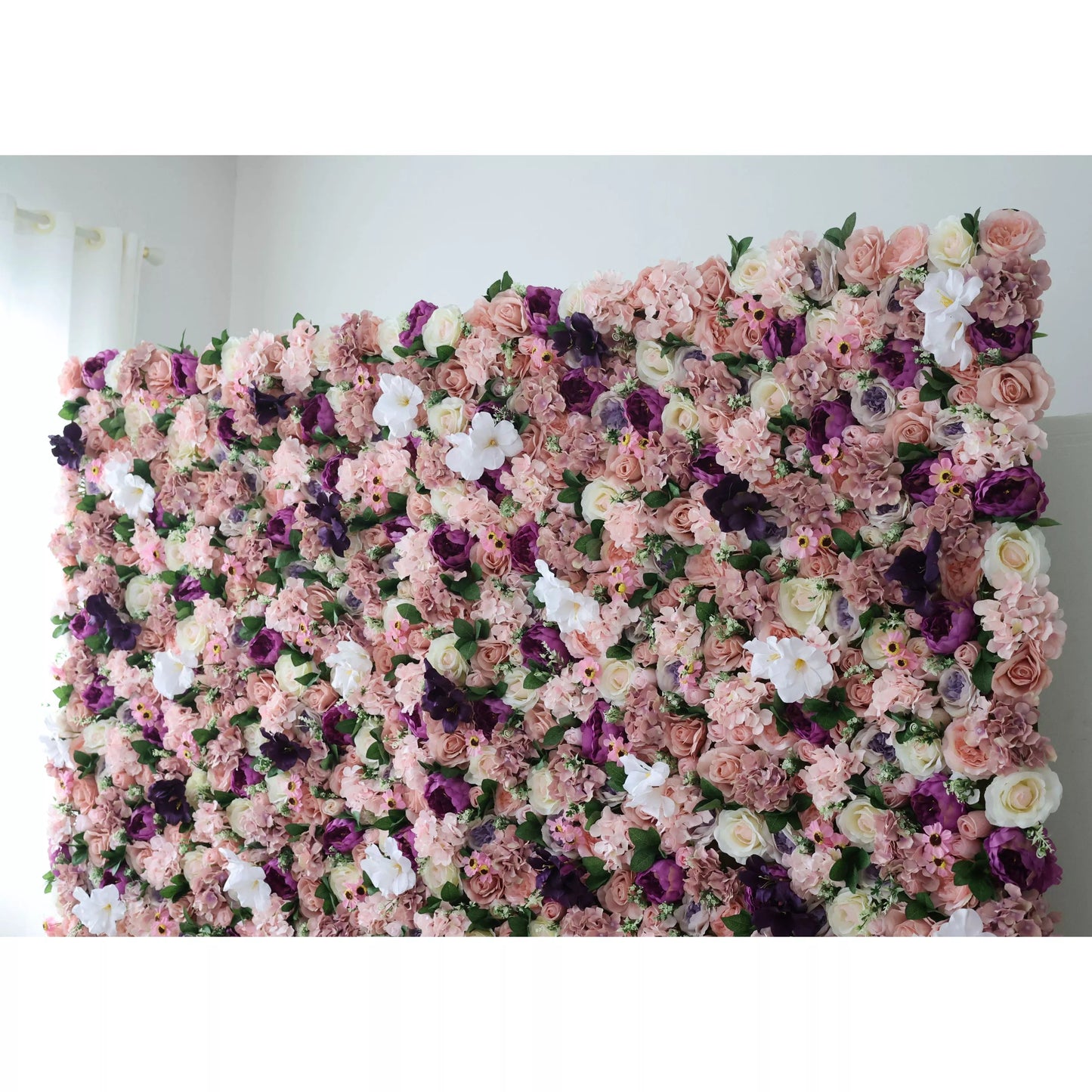 Roll Up Fabric Artificial Mix Rose Red and Dark Purple Flower Wall Wedding Backdrop, Floral Party Decor, Event Photography-VF-046