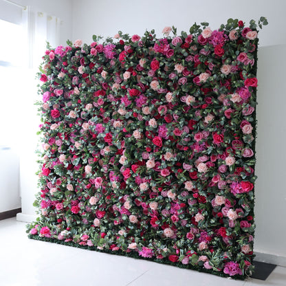 Roll Up Fabric Artificial Flower Wall Wedding Backdrop, Floral Party Decor, Event Photography-VF-362