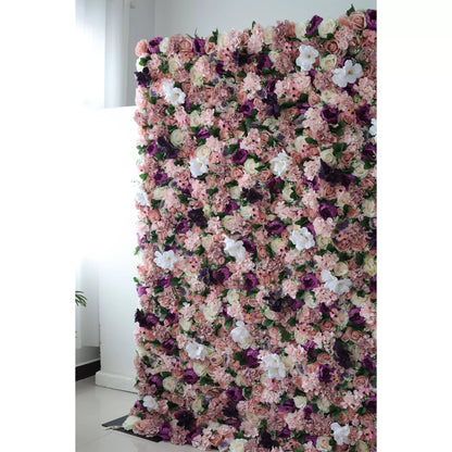 Roll Up Fabric Artificial Mix Rose Red and Dark Purple Flower Wall Wedding Backdrop, Floral Party Decor, Event Photography-VF-046