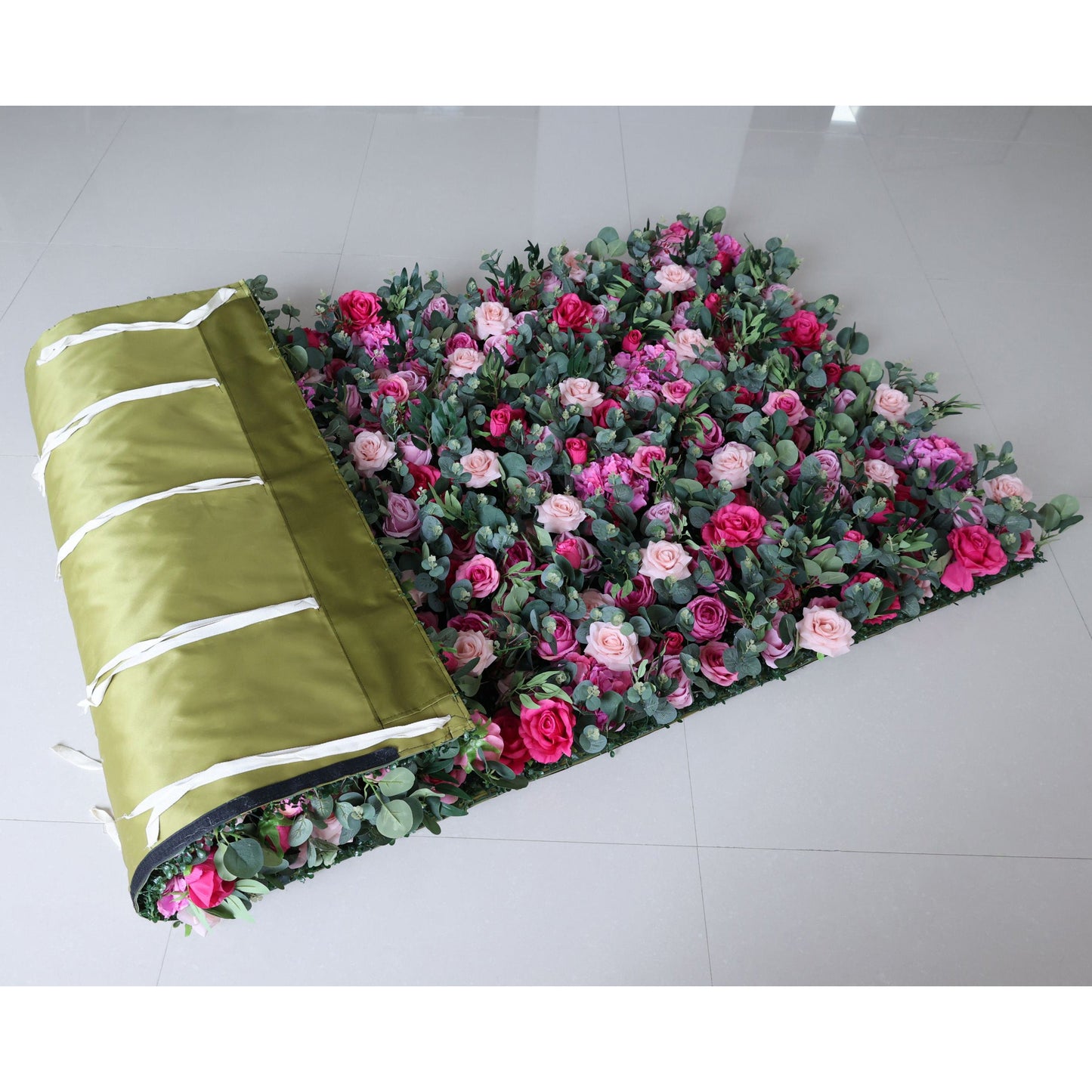 Roll Up Fabric Artificial Flower Wall Wedding Backdrop, Floral Party Decor, Event Photography-VF-362