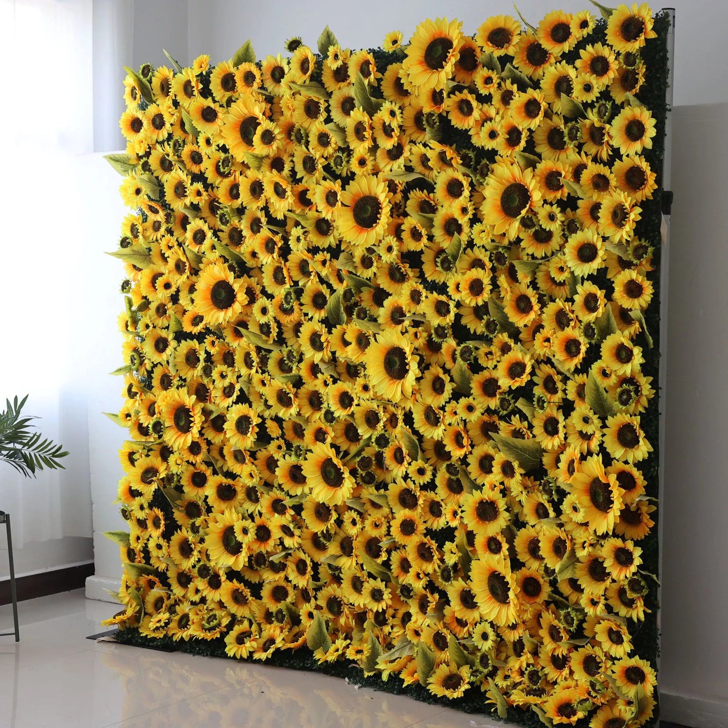 Flowers Artificial Floral Wall Backdrop: Sunbliss Blooms Artificial Floral Wall Backdrop-Radiant Yellow Sunflower Fields Edition-VF-265-2