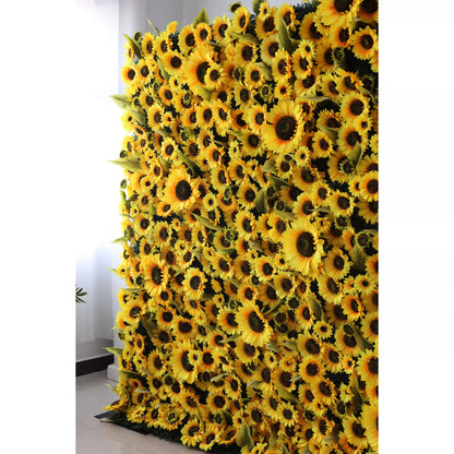 Flowers Artificial Floral Wall Backdrop: Sunbliss Blooms Artificial Floral Wall Backdrop-Radiant Yellow Sunflower Fields Edition-VF-265-2