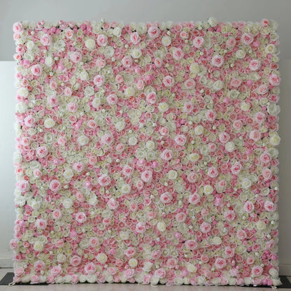 Roll Up Fabric Artificial Mix Cavern Pink and Lemon White Flower Wall Wedding Backdrop, Floral Party Decor, Event Photography-VF-085