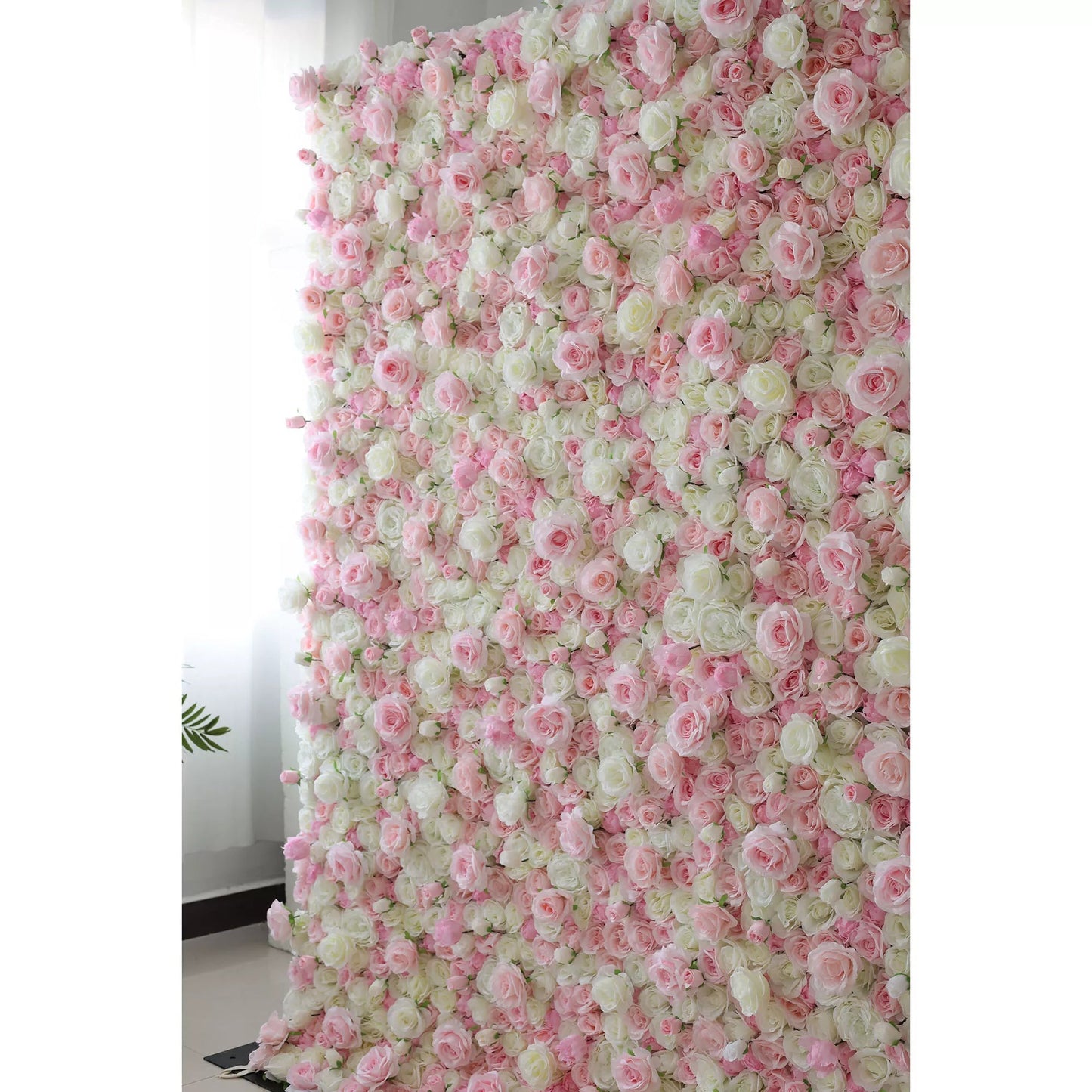 Roll Up Fabric Artificial Mix Cavern Pink and Lemon White Flower Wall Wedding Backdrop, Floral Party Decor, Event Photography-VF-085