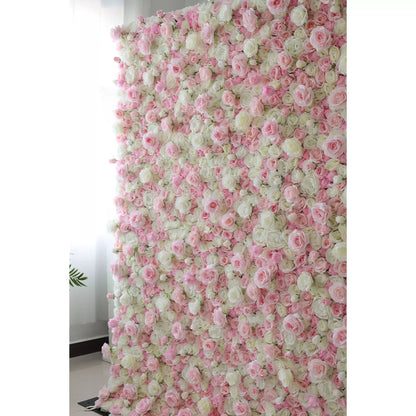 Roll Up Fabric Artificial Mix Cavern Pink and Lemon White Flower Wall Wedding Backdrop, Floral Party Decor, Event Photography-VF-085