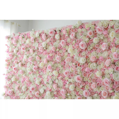 Roll Up Fabric Artificial Mix Cavern Pink and Lemon White Flower Wall Wedding Backdrop, Floral Party Decor, Event Photography-VF-085