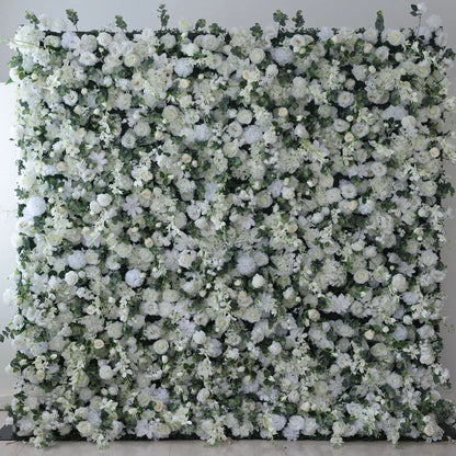 Ethereal White Floral Wall with Soft Green Accents: Perfect for Elegant Events & Celebrations-VF-201