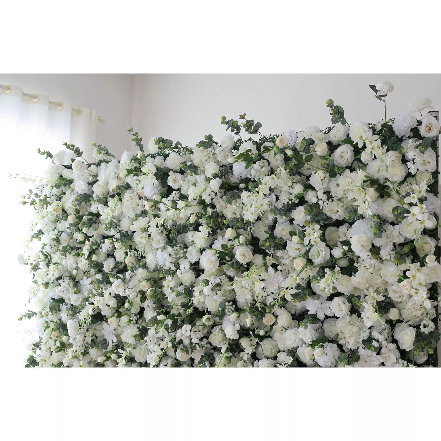 Ethereal White Floral Wall with Soft Green Accents: Perfect for Elegant Events & Celebrations-VF-201