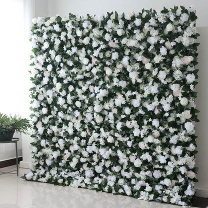 Flowers Artificial Floral Wall Backdrop: Ethereal Elegance - A Pristine Panorama of White Blooms-VF-273-2