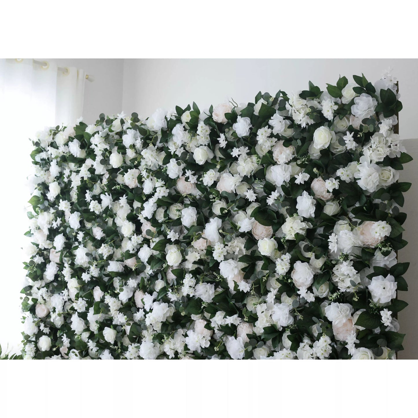 Flowers Artificial Floral Wall Backdrop: Ethereal Elegance - A Pristine Panorama of White Blooms-VF-273-2