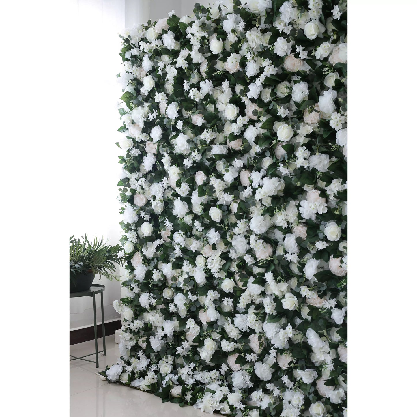 Flowers Artificial Floral Wall Backdrop: Ethereal Elegance - A Pristine Panorama of White Blooms-VF-273-2