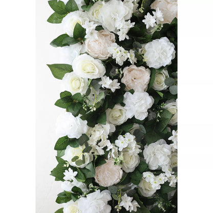 Flowers Artificial Floral Wall Backdrop: Ethereal Elegance - A Pristine Panorama of White Blooms-VF-273-2