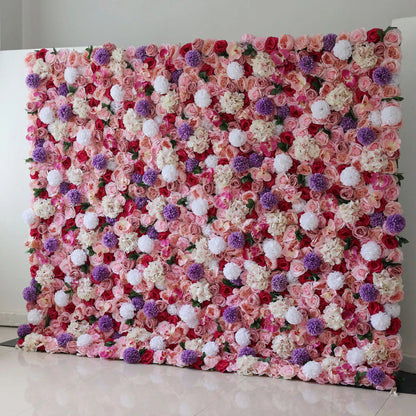 Flowers Artificial Floral Wall Backdrop: Springtime Symphony - A Lush Mélange of Rosy Delights-VF-272