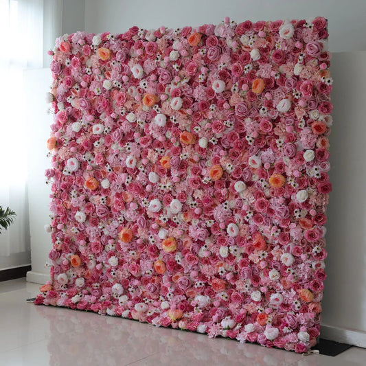 Roll Up Fabric Artificial Flower Wall Wedding Backdrop, Floral Party Decor, Event Photography-VF-122