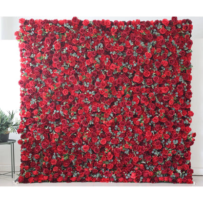 Flowers Artificial Rose Wall Backdrop: Scarlet Symphony - The Romantic Resurgence-VF-257-2