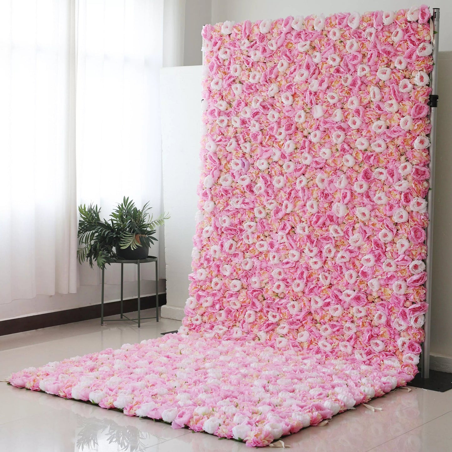 Flowers Artificial Floral Wall Backdrop: Blush Blossom - A Delicate Cascade of Soft Pink Petals-VF-275