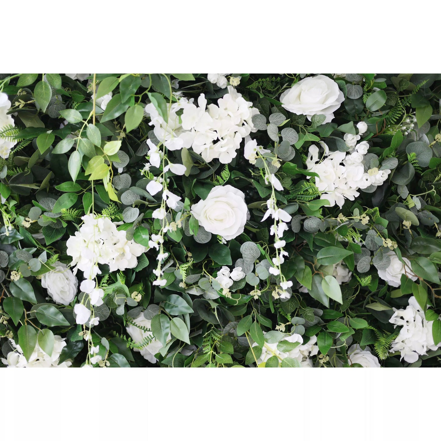 Roll Up Fabric Artificial White Flower and Vivid Green Leaves Floral Wall Wedding Backdrop, Floral Party Decor, Event Photography-VF-071-4