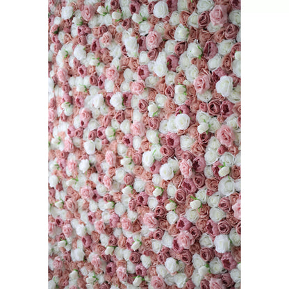 Roll Up Fabric Artificial Mix Rose Red & White Flower Wall Wedding Backdrop, Floral Party Decor, Event Photography-VF-038