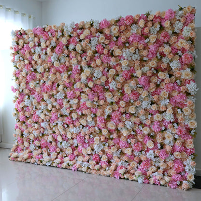 Roll Up Fabric Artificial Flower Wall Wedding Backdrop, Floral Party Decor, Event Photography-VF-371