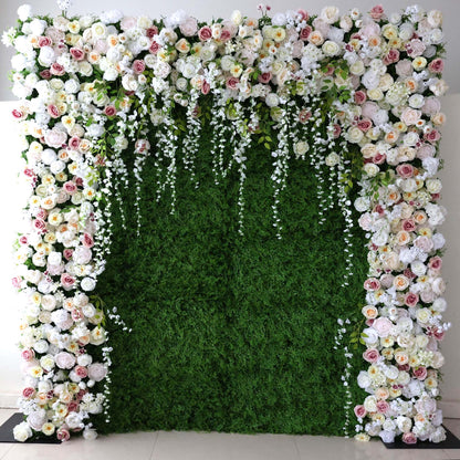 Roll Up Fabric Artificial Flower Wall Wedding Backdrop, Floral Party Decor, Event Photography-VF-294