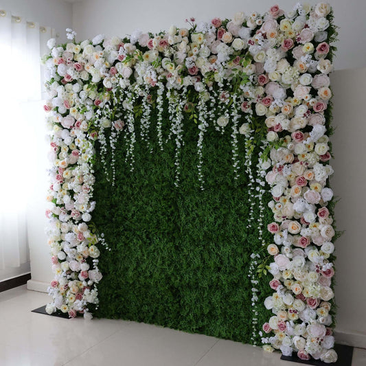 Roll Up Fabric Artificial Flower Wall Wedding Backdrop, Floral Party Decor, Event Photography-VF-294