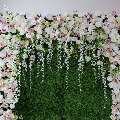 Roll Up Fabric Artificial Flower Wall Wedding Backdrop, Floral Party Decor, Event Photography-VF-294