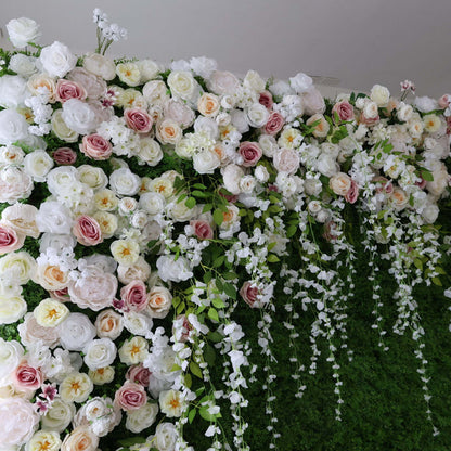 Roll Up Fabric Artificial Flower Wall Wedding Backdrop, Floral Party Decor, Event Photography-VF-294