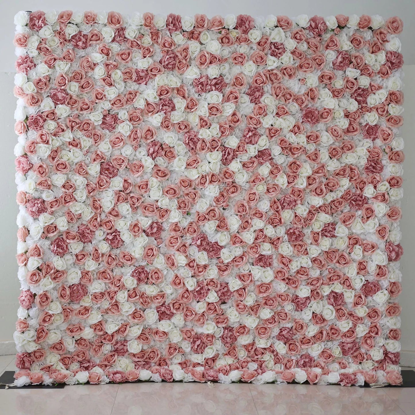 Flowers Artificial Floral Wall Backdrop: Rosy Radiance - A Delicate Dance of Pink and White Roses-VF-277