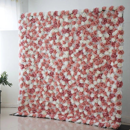 Flowers Artificial Floral Wall Backdrop: Rosy Radiance - A Delicate Dance of Pink and White Roses-VF-277