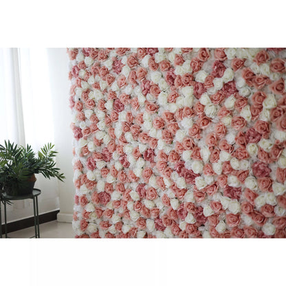 Flowers Artificial Floral Wall Backdrop: Rosy Radiance - A Delicate Dance of Pink and White Roses-VF-277