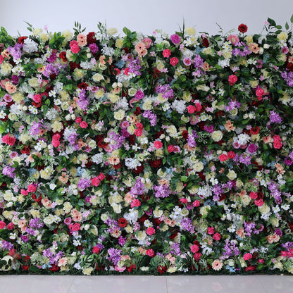 Roll Up Fabric Artificial Flower Wall Wedding Backdrop, Floral Party Decor, Event Photography-VF-370