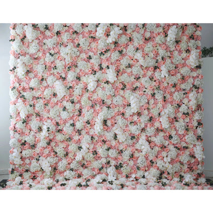 Roll Up Fabric Artificial Petite Orchid and Brandy Rose with White Roses Flower Wall Wedding Backdrop, Floral Party Decor, Event Photography-VF-027