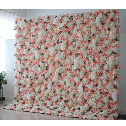 Roll Up Fabric Artificial Petite Orchid and Brandy Rose with White Roses Flower Wall Wedding Backdrop, Floral Party Decor, Event Photography-VF-027