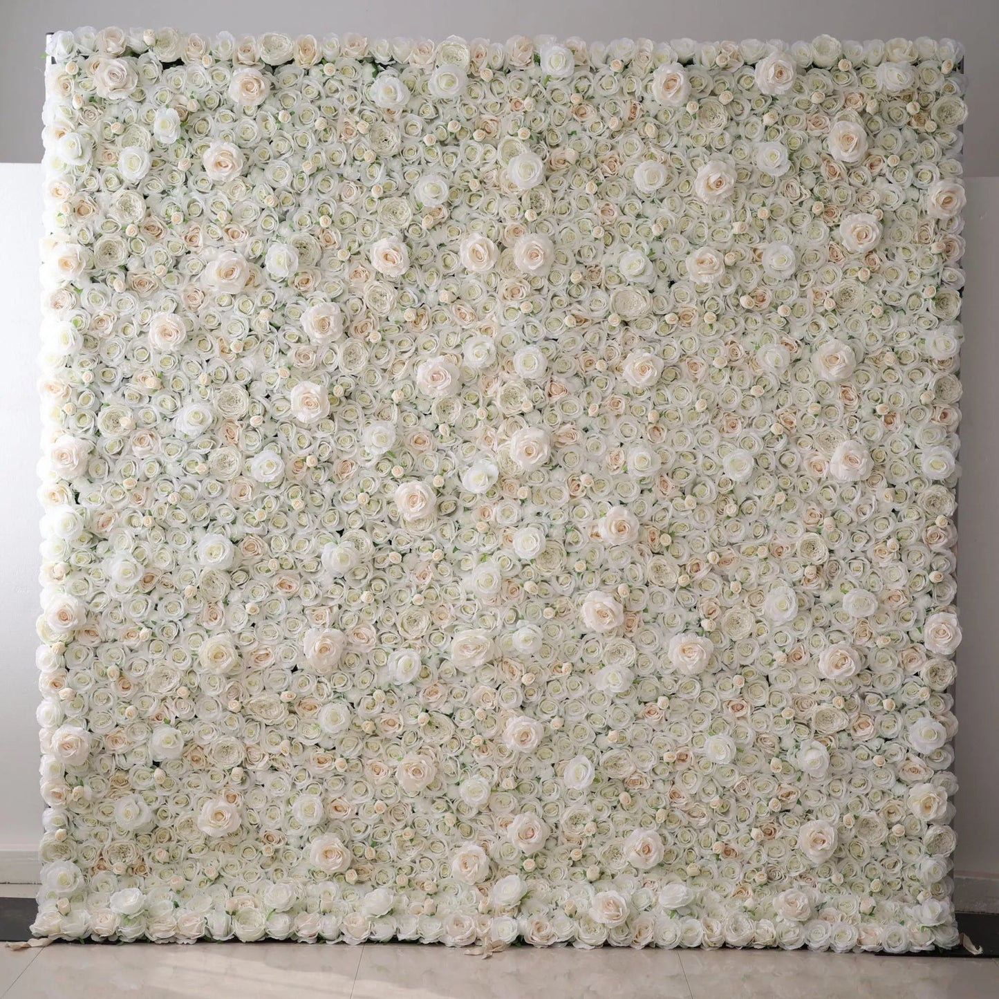 Roll Up Fabric Artificial Lemon White Rose Pink Core Flower Wall Wedding Backdrop, Floral Party Decor, Event Photography-VF-085-2