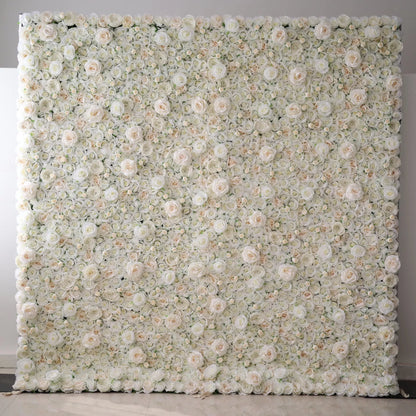 Roll Up Fabric Artificial Lemon White Rose Pink Core Flower Wall Wedding Backdrop, Floral Party Decor, Event Photography-VF-085-2