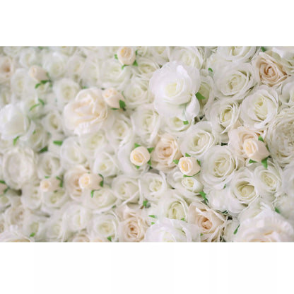 Roll Up Fabric Artificial Lemon White Rose Pink Core Flower Wall Wedding Backdrop, Floral Party Decor, Event Photography-VF-085-2