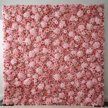 Roll Up Fabric Artificial Brandy Pink Rose Flower Wall Wedding Backdrop, Floral Party Decor, Event Photography-VF-053