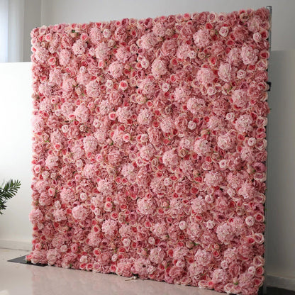 Roll Up Fabric Artificial Brandy Pink Rose Flower Wall Wedding Backdrop, Floral Party Decor, Event Photography-VF-053