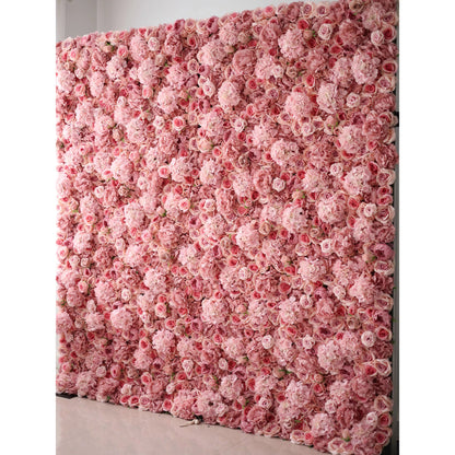 Roll Up Fabric Artificial Brandy Pink Rose Flower Wall Wedding Backdrop, Floral Party Decor, Event Photography-VF-053