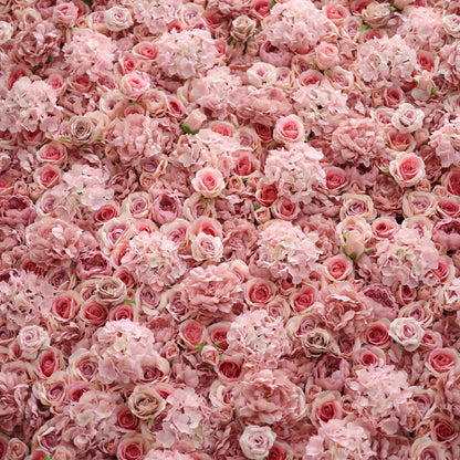 Roll Up Fabric Artificial Brandy Pink Rose Flower Wall Wedding Backdrop, Floral Party Decor, Event Photography-VF-053