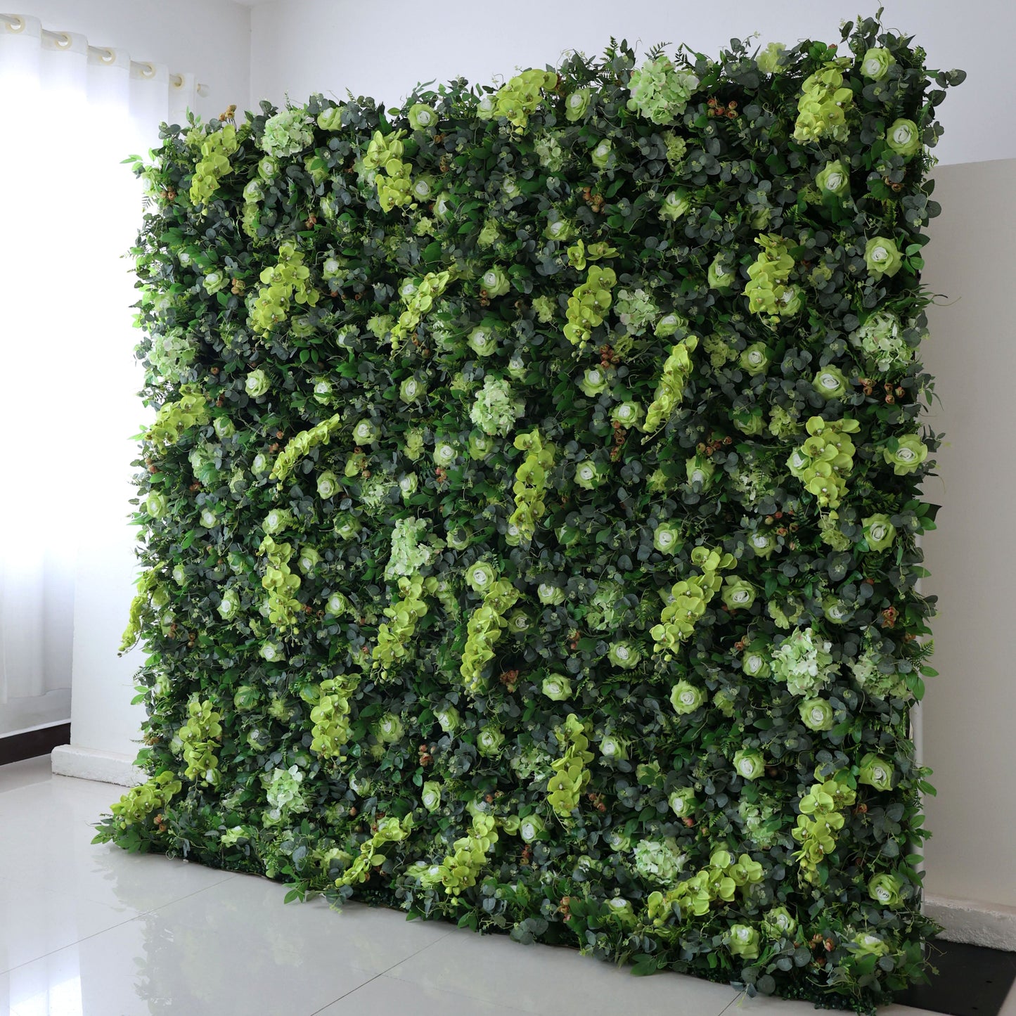 Roll Up Fabric Artificial Green Leaves Flower Wall Wedding Backdrop, Floral Party Decor, Event Photography-VF-368