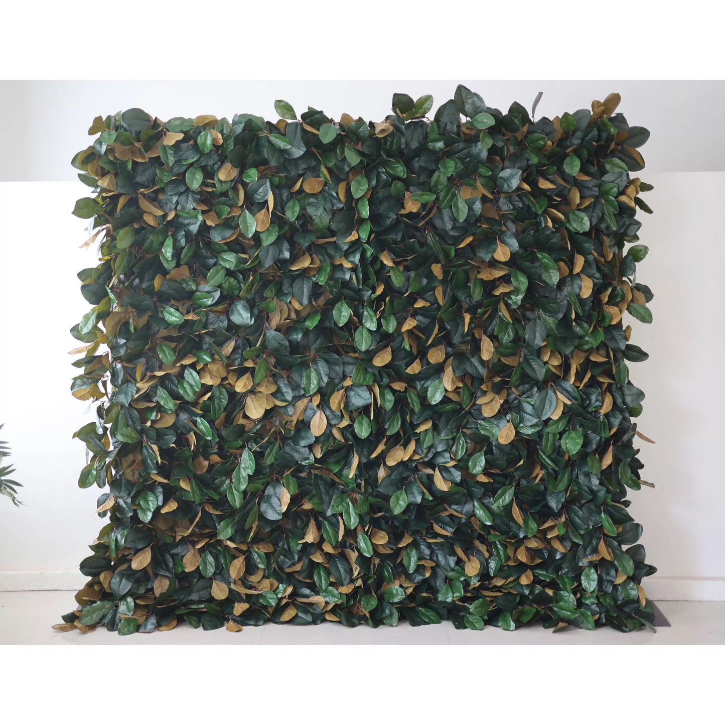 Flowers Artificial Floral Wall Backdrop: Lush Foliage - A Verdant Ensemble of Green and Gold Leaves-VF-276