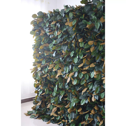 Flowers Artificial Floral Wall Backdrop: Lush Foliage - A Verdant Ensemble of Green and Gold Leaves-VF-276