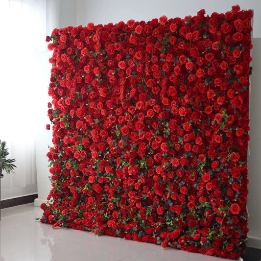 Flowers Artificial Floral Wall Backdrop: The Red Rose Rapture - Passion Personified-VF-279