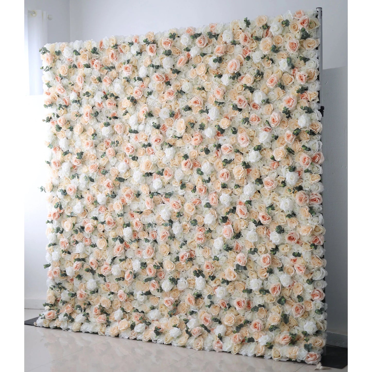 Roll Up Fabric Artificial Flower White and Rose Fog Wall Wedding Backdrop, Floral Party Decor, Event Photography-VF-009