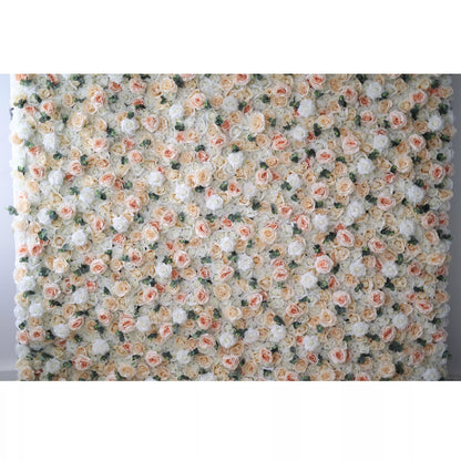 Roll Up Fabric Artificial Flower White and Rose Fog Wall Wedding Backdrop, Floral Party Decor, Event Photography-VF-009