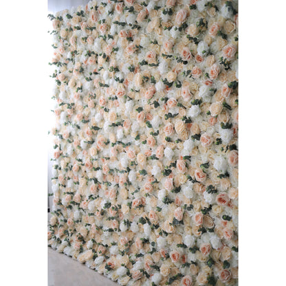 Roll Up Fabric Artificial Flower White and Rose Fog Wall Wedding Backdrop, Floral Party Decor, Event Photography-VF-009