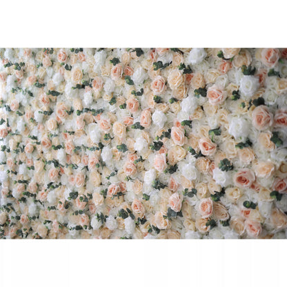 Roll Up Fabric Artificial Flower White and Rose Fog Wall Wedding Backdrop, Floral Party Decor, Event Photography-VF-009